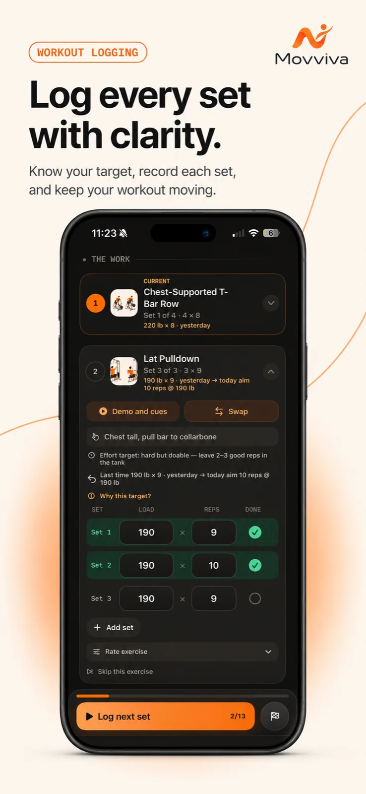 Movviva App Store preview of guided workout logging